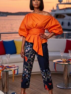 Ted Baker Navy Floral Cropped Pants